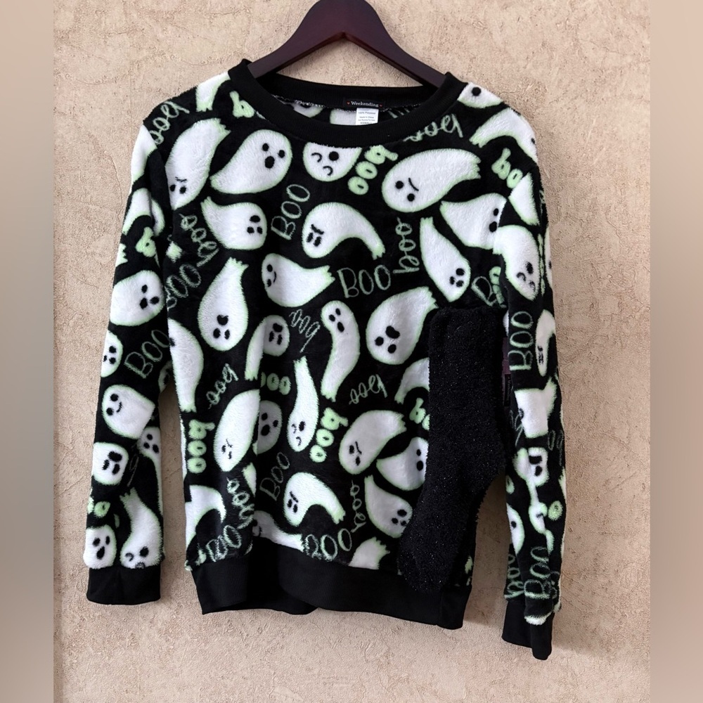 Weekending Ghost Print Black and White Sweater with Matching Socks